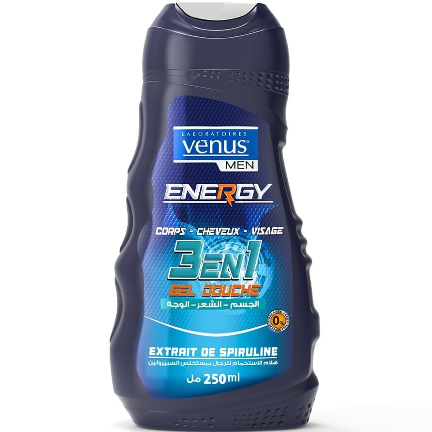 VENUS MEN GEL DOUCHE ENERGY 3EN1 EXTRAIT DE SPIRULINE 250ML